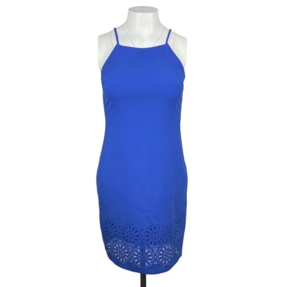 BANANA REPUBLIC Eyelet Detail Sheath Mini Dress Sz 00 Petite Cobalt Blue - Picture 1 of 4